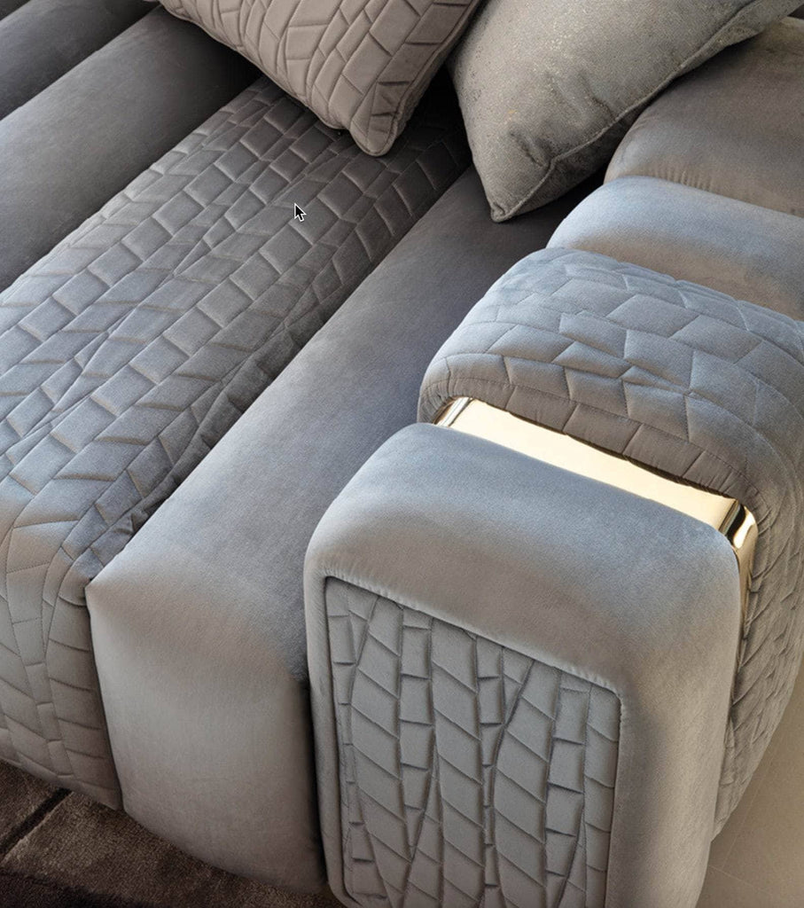 Sofa ARENA - Sofa góc bọc da khung viền inox KALIX