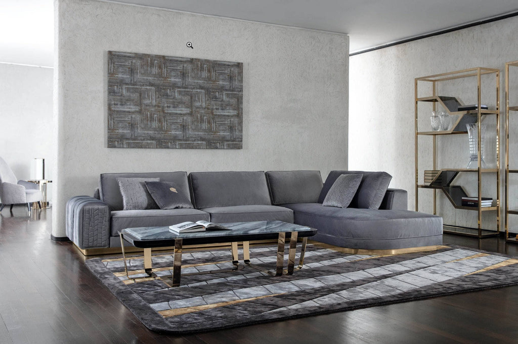 Sofa ARENA - Sofa góc bọc da khung viền inox KALIX