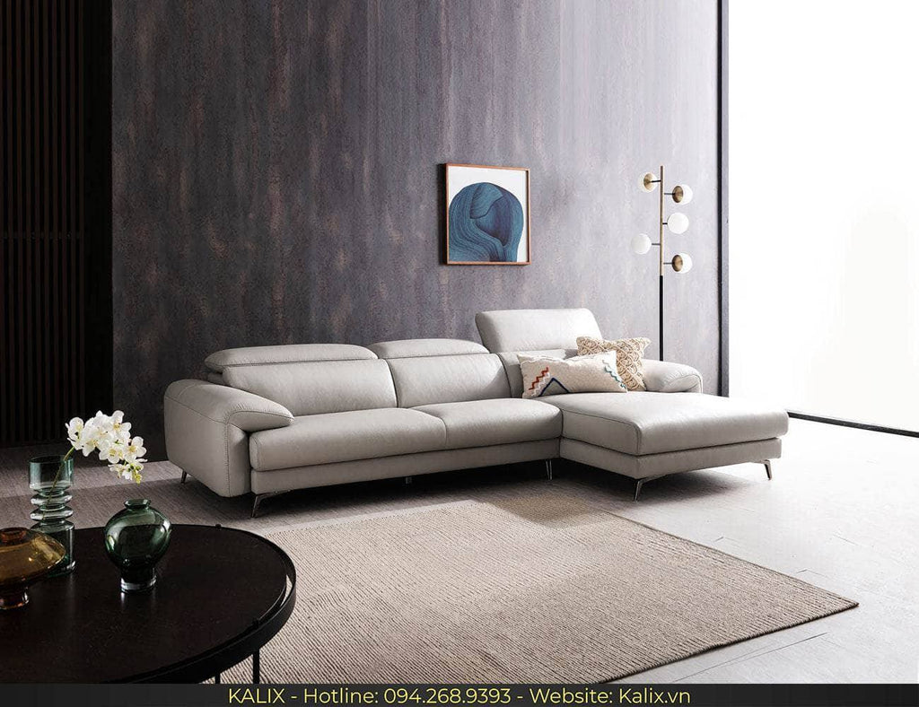 Sofa FOREVAL - Sofa góc da 3 chỗ tựa gật gù KALIX