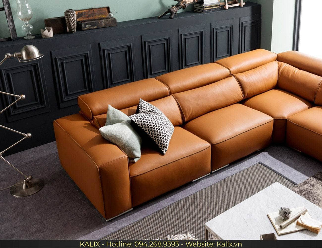 Sofa LEBOSS - Sofa góc da 3 chỗ tựa gật gù KALIX
