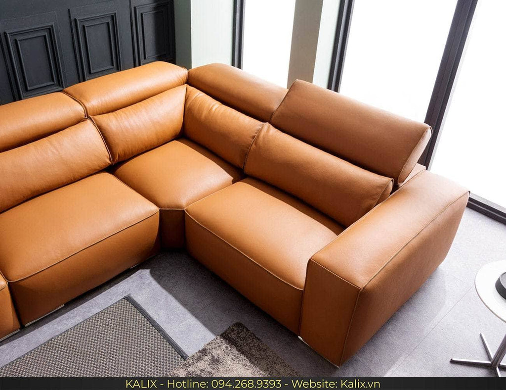 Sofa LEBOSS - Sofa góc da 4 chỗ tựa gật gù KALIX