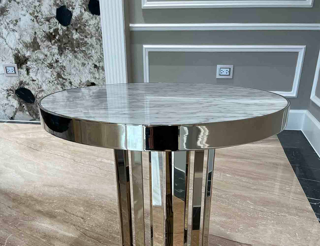 ARENA Premium - Tab sofa hình tròn, bàn side table, khung inox mạ PVD vàng bóng, mặt đá Marble trắng Ý - 04