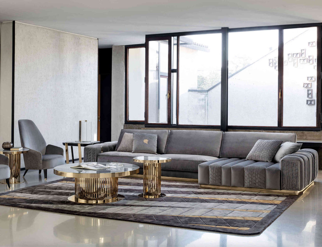 Sofa góc bọc da khung viền inox - ARENA - 03