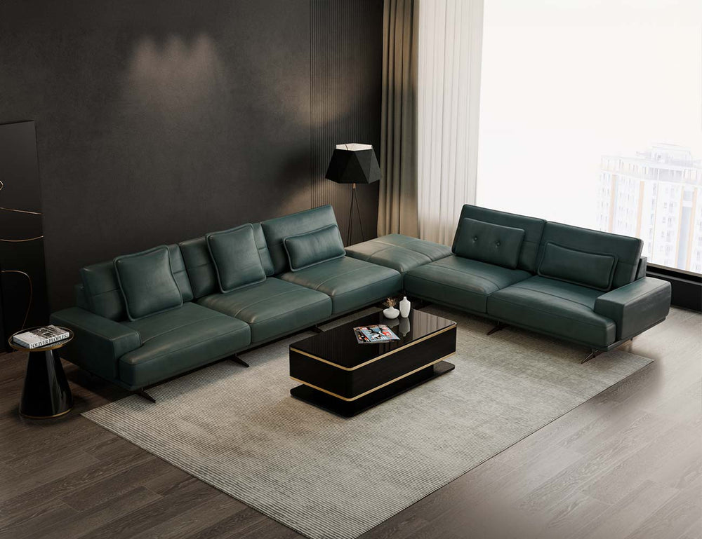 Bộ ghế sofa da góc L màu xanh cổ vịt LUSSO