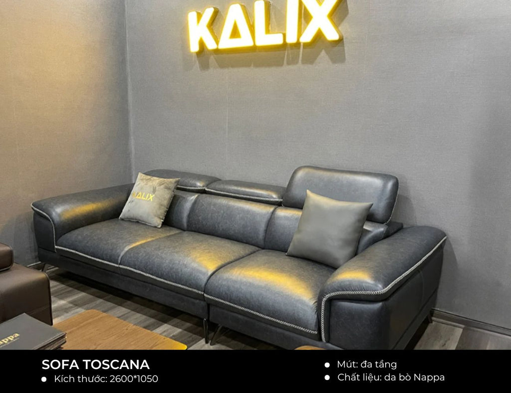 Sản phẩm có sẵn - Sofa văng Toscana 2m6 bọc da bò Nappa màu 327 - Notte-02